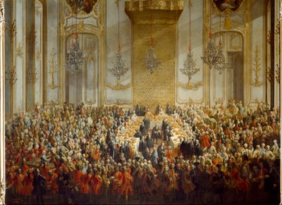 Officieel banket georganiseerd voor het huwelijk van Prinses Isabella van Parma met Keizer Jozef II op 06/10/1760 (detail) door Martin (and studio) Mytens or Meytens
