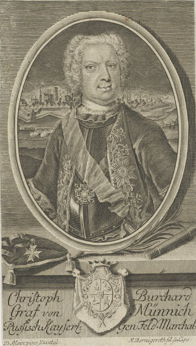 Portret van Graaf Burkhard Christoph von Münnich 1683-1767, ca. 1730 door Martin Bernigeroth