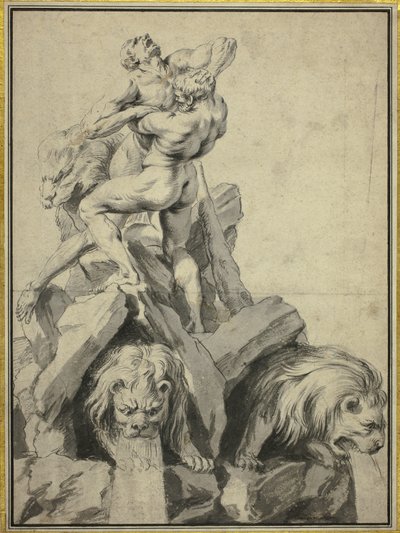 Hercules en Antaeus Ontwerp voor een Fontein door Martin Desjardins