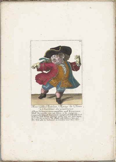 De dwerg Gilles Platfues als Franse dansmeester, ca. 1710 door Martin Engelbrecht (attributed to)