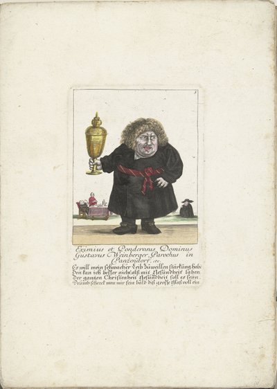 De dwerg Gustavus Weinberger als een geestelijke met een beker, ca. 1710 door Martin Engelbrecht (attributed to)
