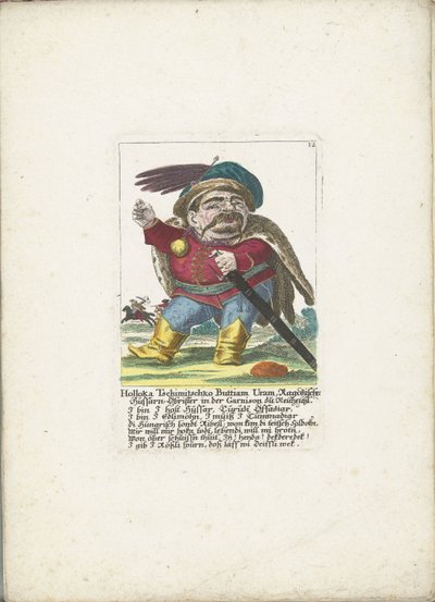 De dwerg Holloka Tschimitschko Buttiam Uran als huzaar, ca. 1710 door Martin Engelbrecht (attributed to)
