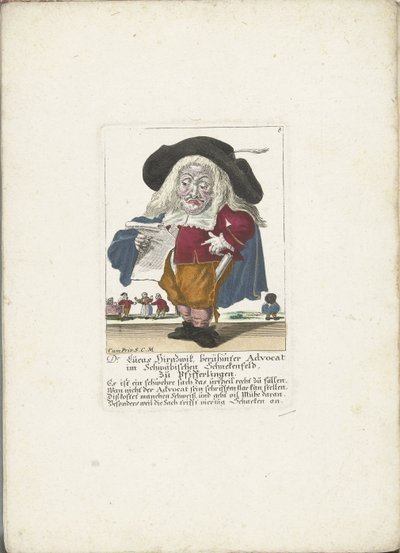 De dwerg Lucas Hirnzwik als een advocaat, ca. 1710 door Martin Engelbrecht (attributed to)
