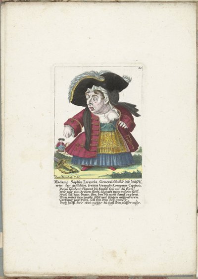 De dwerg Madame Sophia Luxuria, ca. 1710 door Martin Engelbrecht (attributed to)