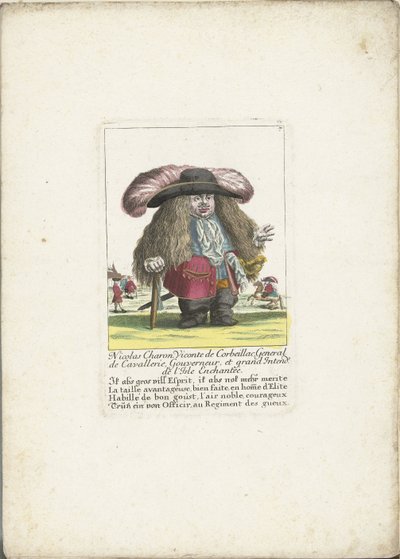 De dwerg Nicolas Charon als een generaal van de cavalerie, ca. 1710 door Martin Engelbrecht (attributed to)