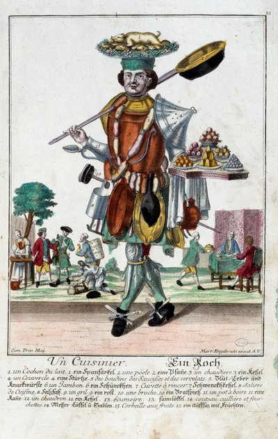 Een kok. Gravure door Martin Engelbrecht in 