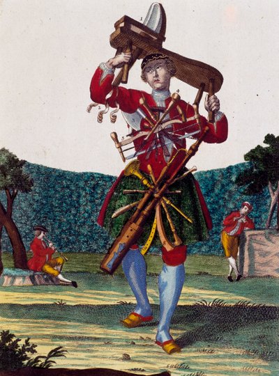 Fabrikant van fluiten, gravure uit Assemblage des nouveau manouvries habilles door Martin Engelbrecht (1684-1756), Duitsland door Martin Engelbrecht