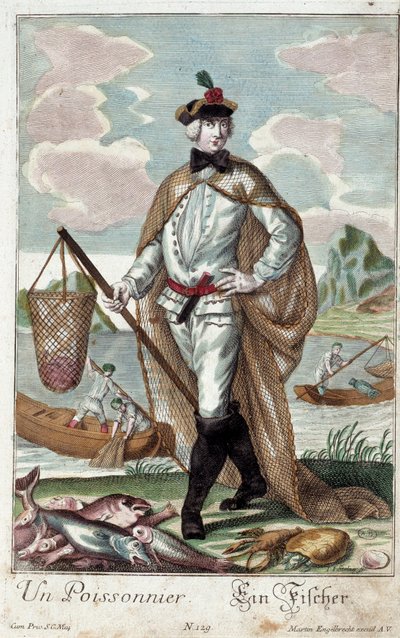 Ambacht: Een visboom. Gravure door Martin Engelbrecht (1684-1756), in 