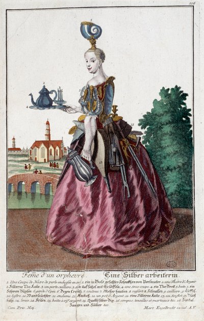 Beroep: Vrouw met een goudvis (gravure) door Martin Engelbrecht