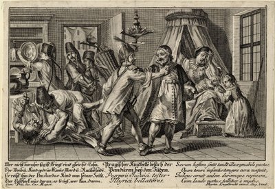 De Pandurs bezoeken de Joden, ca. 1756 door Martin Engelbrecht