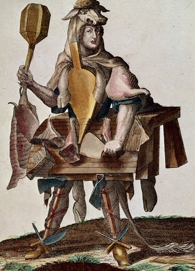 De slager, gravure uit Assemblage des nouveau manouvries habilles door Martin Engelbrecht