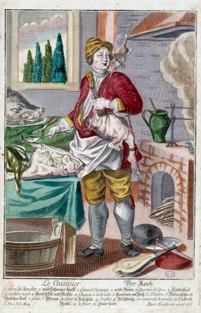 De kok. Gravure door Martin Engelbrecht (1684-1756), in 