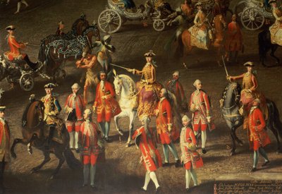 Een Cavalerie in de Winter Rijschool van de Weense Hof ter viering van de nederlaag van het Franse leger bij Praag, 1743 (detail) door Martin II Mytens or Meytens