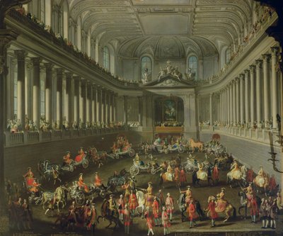 Een cavalcade in de winterrijschool van de Weense Hof ter viering van de nederlaag van het Franse leger bij Praag, 1743 door Martin II Mytens or Meytens