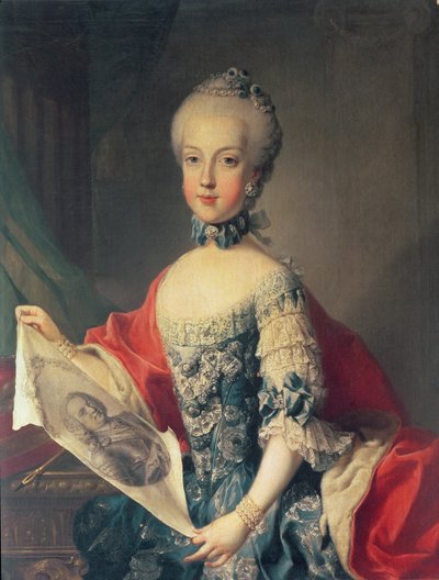 Aartshertogin Maria Carolina (1752-1814), dertiende kind van Maria Theresia van Oostenrijk (1717-80), vrouw van Ferdinand I (1751-1825) Koning van de Twee Siciliën, met een portret van haar vader Keizer Franc door Martin II Mytens or Meytens