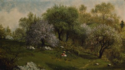 Meisje op een heuvel, appelbloesems door Martin Johnson Heade