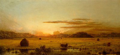 Zonsopgang, Hoboken Meadows, ca. 1875-1885 door Martin Johnson Heade