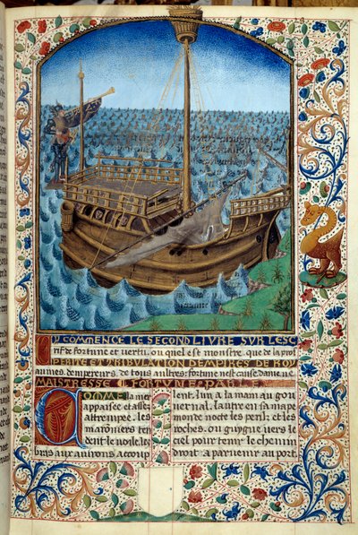 Voorstelling van een schip op zee. Miniatuur uit L