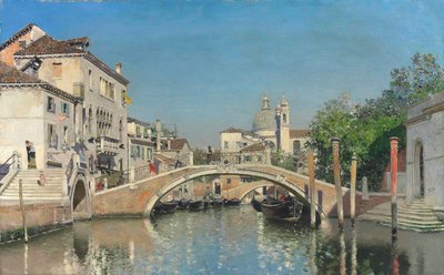 Een Venetiaans Kanaal met Gondels, Santa Maria Della Salute op de Achtergrond door Martín Rico y Ortega