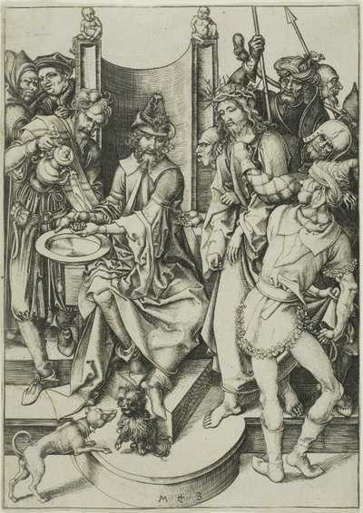 Christus voor Pilatus, uit De Passie door Martin Schongauer