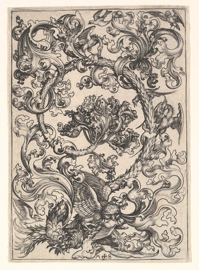 Ornament met uil bespot door dagvogels door Martin Schongauer