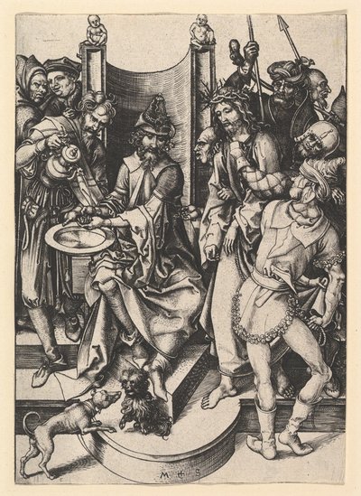 Pilatus wast zijn handen, ca. 1435-1491 door Martin Schongauer