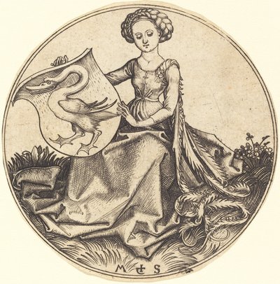 Schild met Zwaan, Gehouden door Vrouw door Martin Schongauer