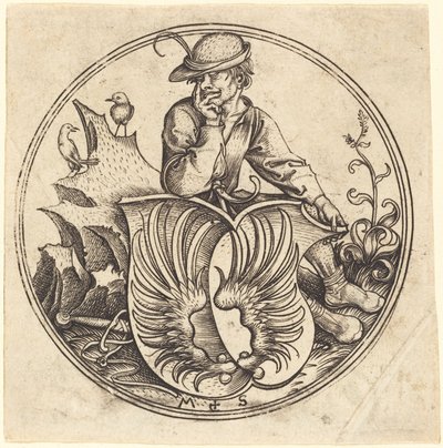 Schild met Vleugels, Gehouden door Boer door Martin Schongauer