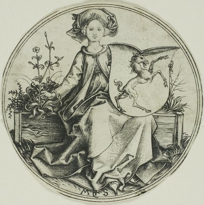 Schild met een Eenhoorn, Gehouden door een Dame door Martin Schongauer