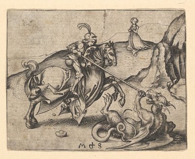 Sint Joris doodt de draak, ca. 1435-1491 door Martin Schongauer