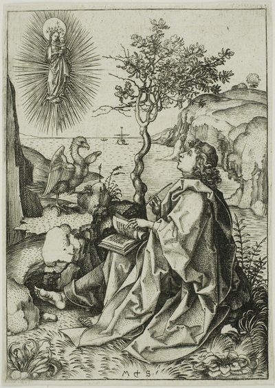St. Johannes de Evangelist op Patmos door Martin Schongauer