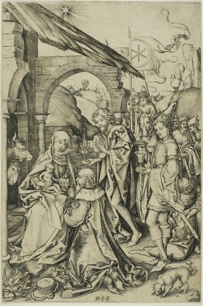 De Aanbidding der Wijzen, uit Het Leven van Christus door Martin Schongauer