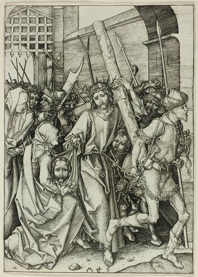 Het dragen van het kruis, uit De Passie door Martin Schongauer