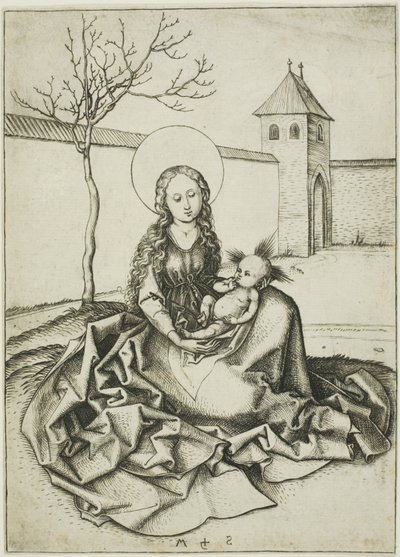 De Madonna met kind op de binnenplaats door Martin Schongauer