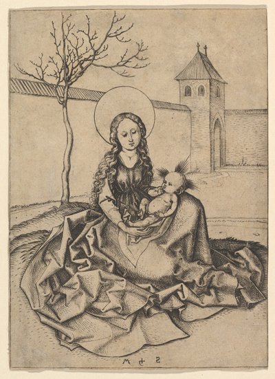 De Madonna en Kind in de binnenplaats, ca. 1435-1491 door Martin Schongauer