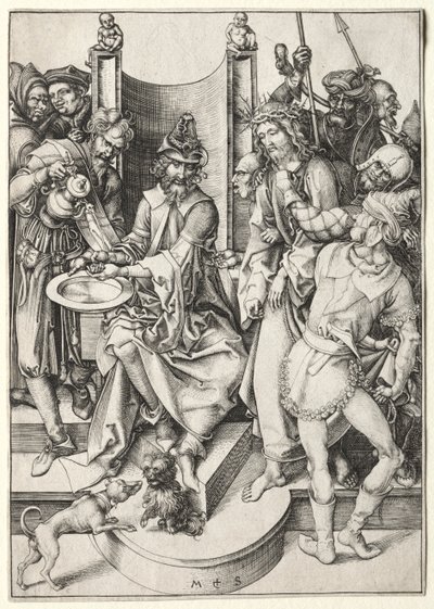 De passie: Christus voor Pilatus door Martin Schongauer