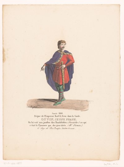 Kostuum van de jonge Frank Osvin uit de tragedie Le Siège de Paris door Martin Sylvestre Baptiste