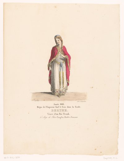 Kostuum van koningin Berthe uit de tragedie Le Siège de Paris door Martin Sylvestre Baptiste