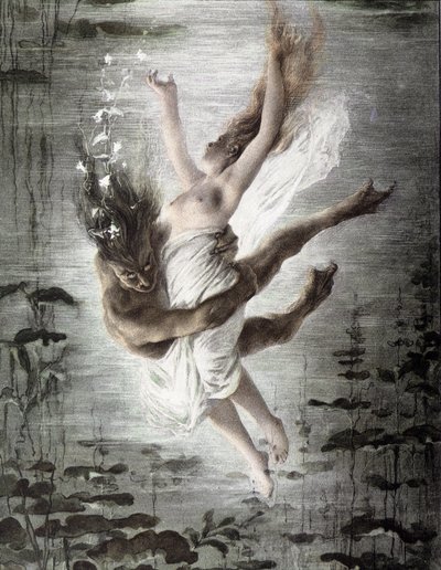 Zeemoster ontvoert een jonge vrouw (detail van 14299), "Allegorien", Martin Gerlach, ca. 1900. door Martin senior Gerlach