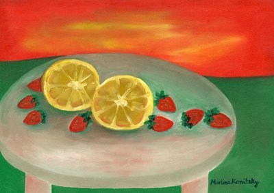 Vruchten op de kleine tuintafel in de ochtendzon door Martina Konitzky