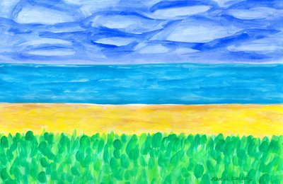 Gele zandstrand aan de turquoise zee door Martina Konitzky
