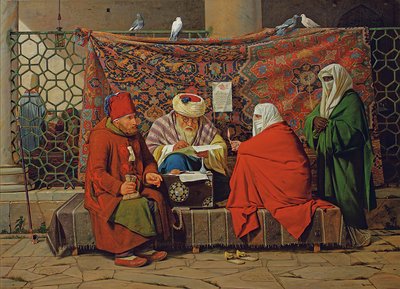 Een Turkse notaris die een huwelijkscontract opstelt voor de Kilic Ali Pasha-moskee, Tophane, Constantinopel door Martinus Rorbye