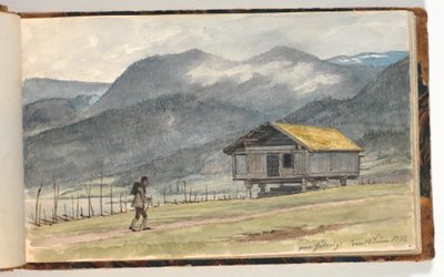 Berglandschap met hut en wandelaar door Martinus Rørbye