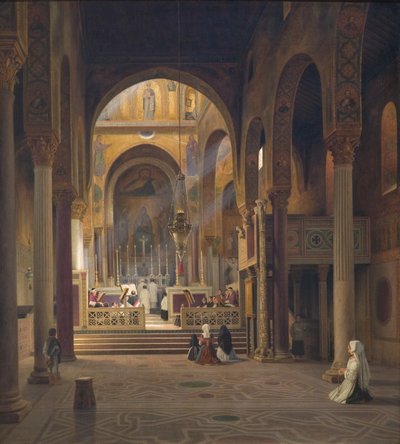 Interieur van de Capella Palatina in Palermo, Italië door Martinus Rørbye