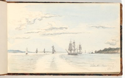 Kustlandschap met schepen door Martinus Rørbye