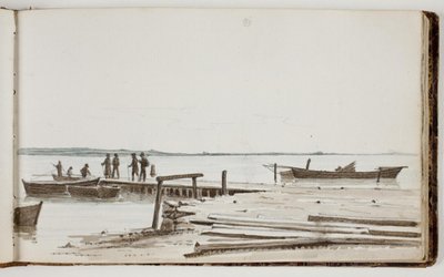 Mensen bij een veerboot door Martinus Rørbye