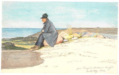 Zittende man in Bangsbo heuvels, Vendsyssel, 22 mei 1833 door Martinus Rørbye
