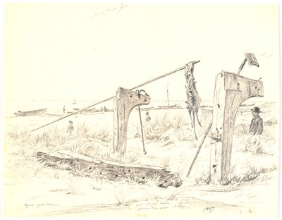 Strandpartij met bootplaats, Skagen door Martinus Rørbye