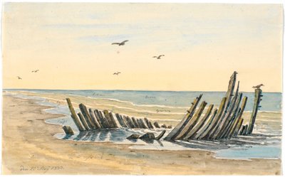 Wrak op het strand Nordstranden, gezonken op 9 mei 1832 door Martinus Rørbye