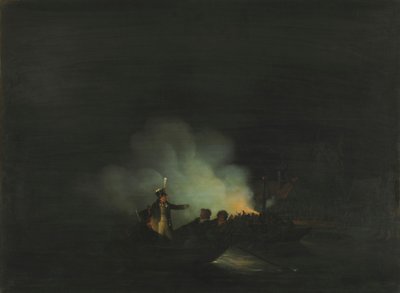 Dutch: De overtocht van Matthijs Beelaerts, commandant van de Nationale garde, naar Papendrecht in de nacht van 22 november 1813 door Martinus Schouman